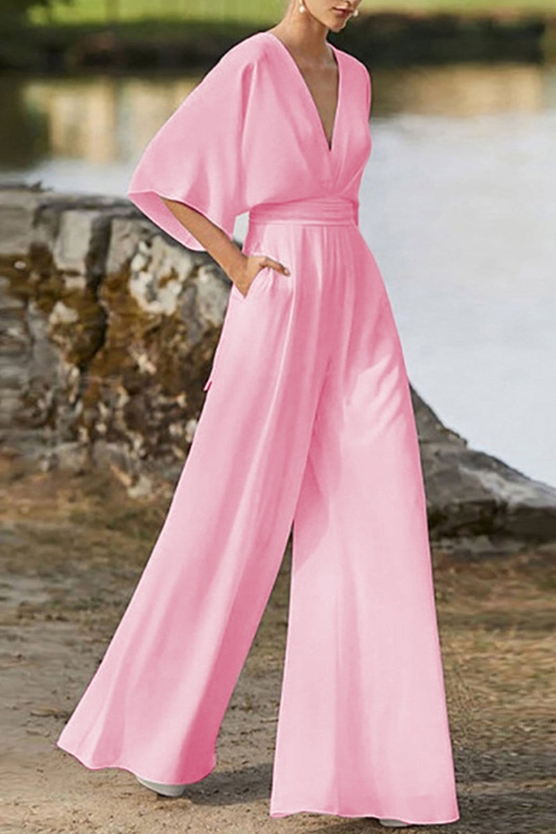 Color V Neck Boot Cut Jumpsuits(7 Colors)