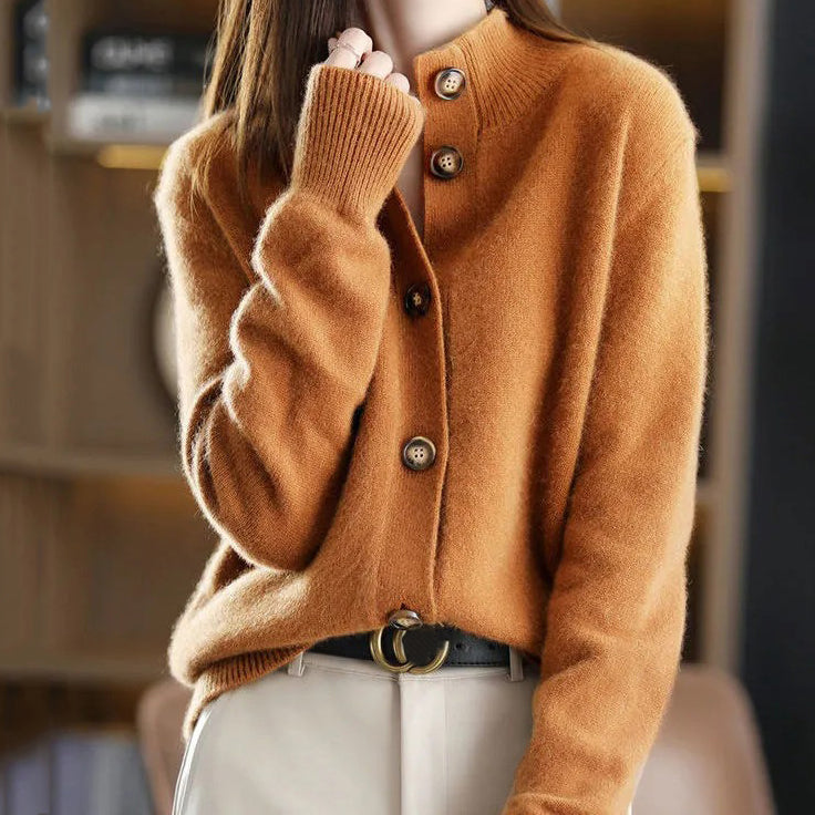 Vintage Solid Color Buttoned Turtleneck Cardigan elevenforest