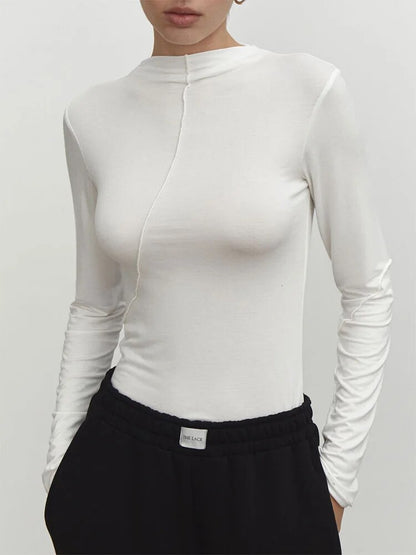 Splice Slim Fit Long Sleeve T-shirt Spring Autumn Half Turtleneck Basic T Shirt Tees