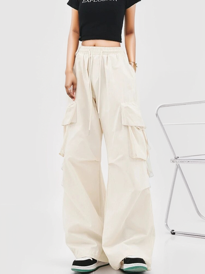 Y2k Cargo Pants High Waist Hip Hop Trousers Female Big Pockets Student Drawstring Baggy Sweatpants