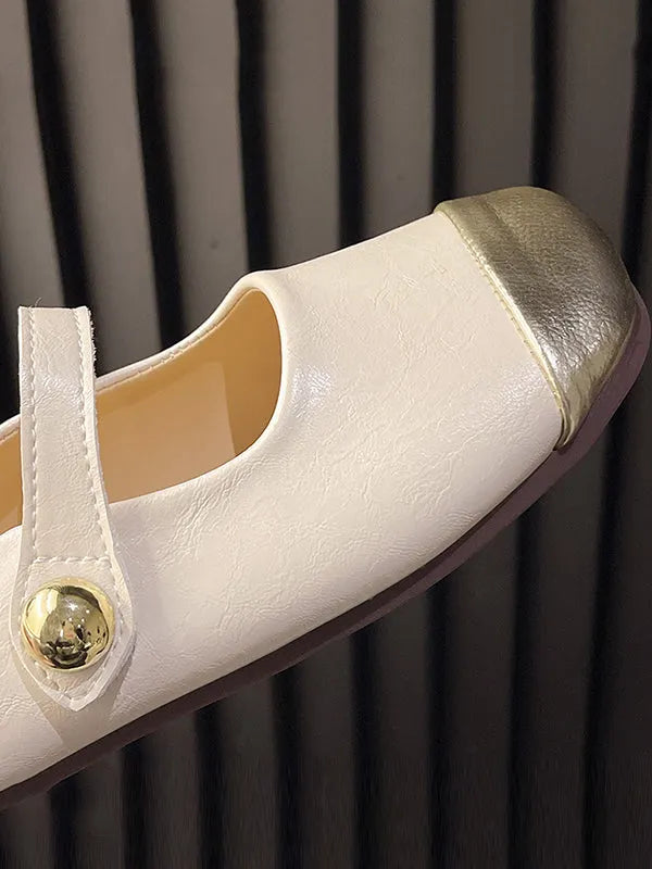 Contrast Color Shallow Cut Split-joint Square-toe Flats Mary Janes Slippers&mules