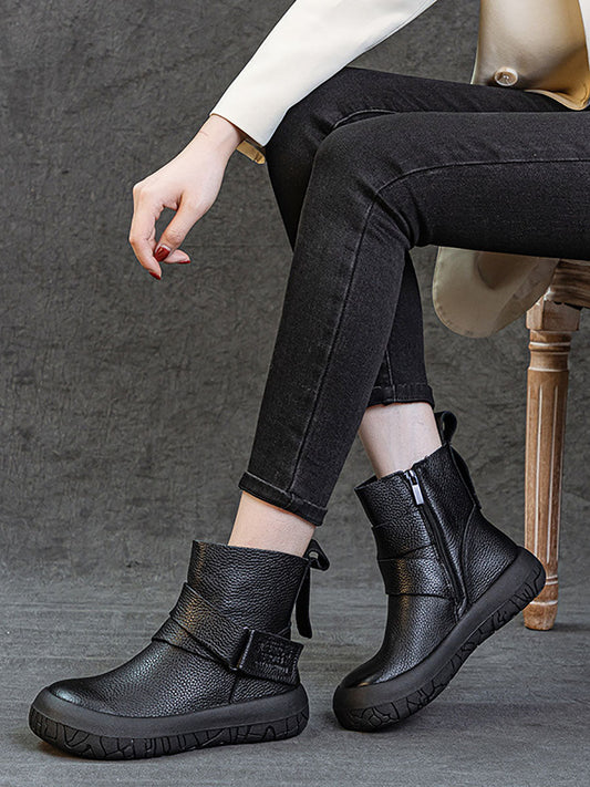 Genuine Leather Spliced Flat Ankle Boots Av1039