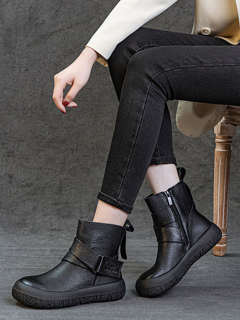 Genuine Leather Spliced Flat Ankle Boots Av1039