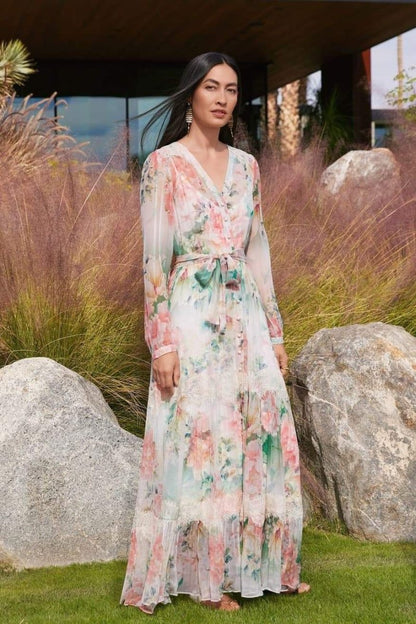 Claire Printed Lace Trim Maxi Dress
