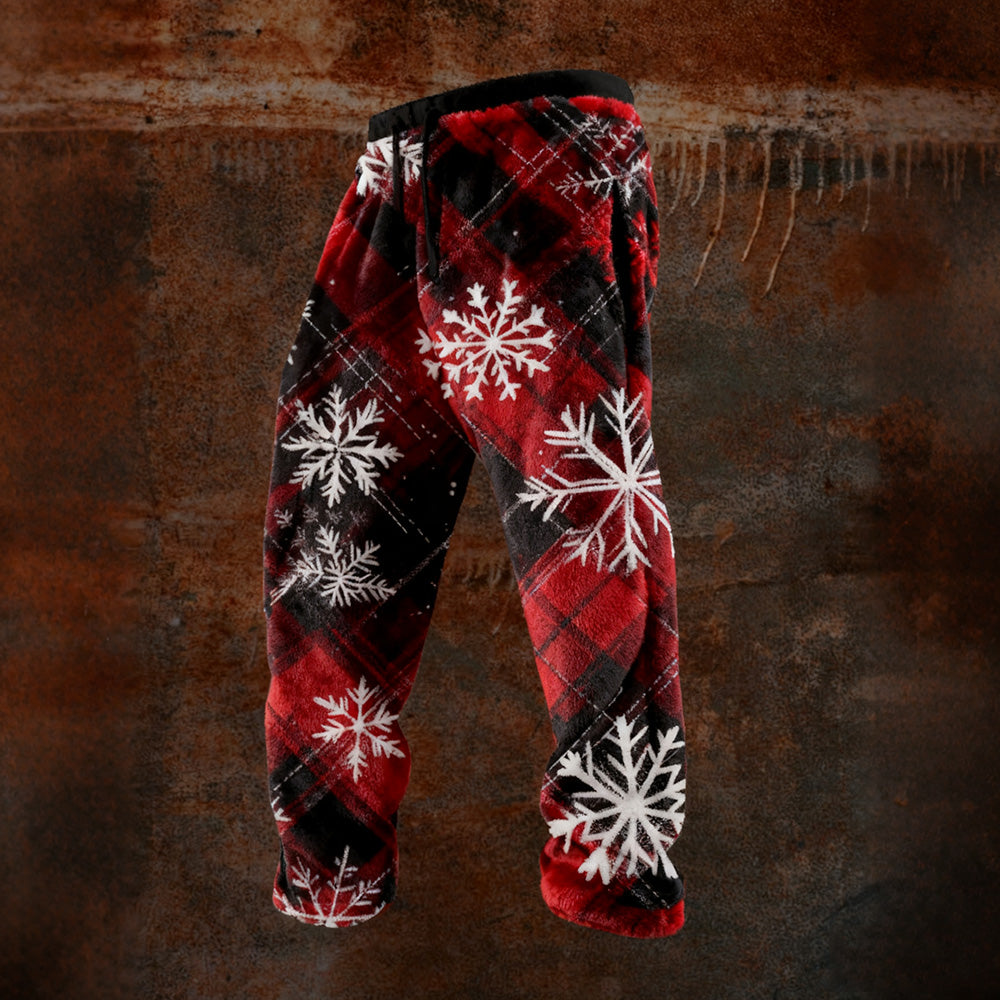 Comstylish Men's Christmas Snowflake Plaid Art Vintage Cozy Plush Sweatpants
