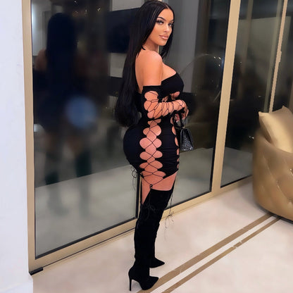 ’s Cutout Strap Off Shoulder Chest Wrapped Dress – Bodycon Mini Dress
