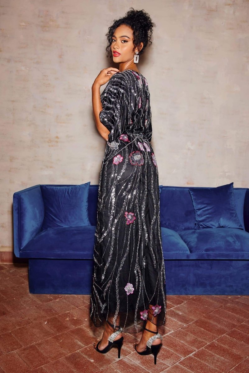 Nina Embroidered Sequins Maxi Dress