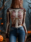 Women's Halloween Retro Skeleton Print Top artswardrobe