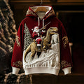 Comstylish Men's Christmas Santa And Dinosaur Relief Embroidered Art Hoodie