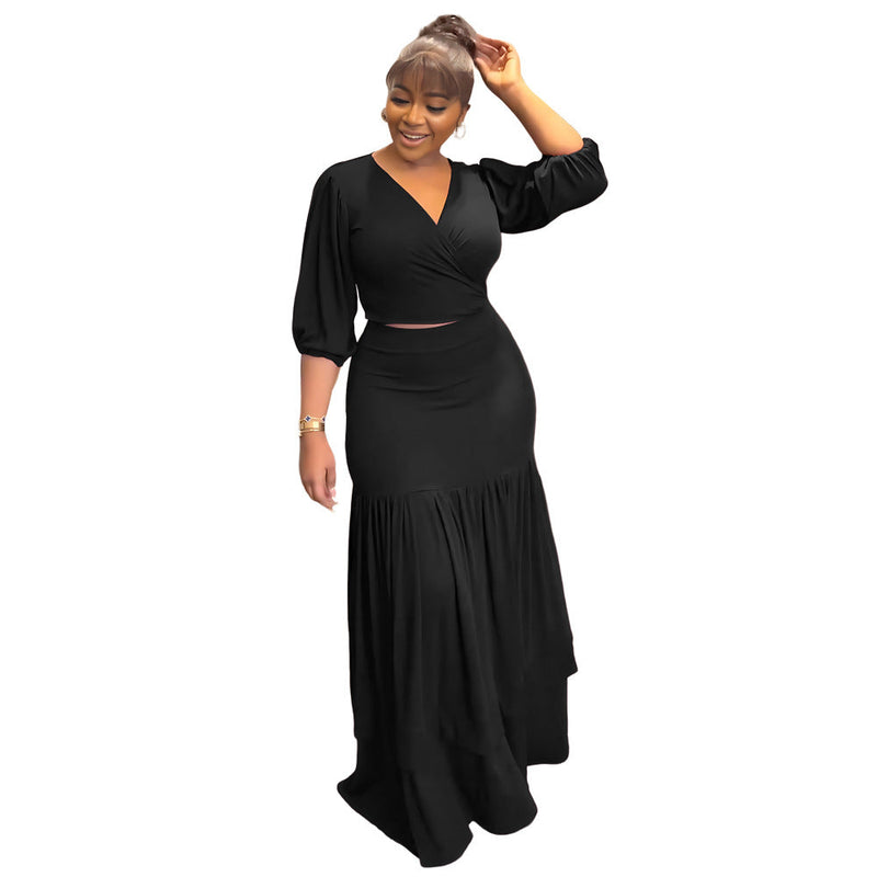 Spring Summer Slim Fit Short Top High Waist Skirt Office Two Piece Set