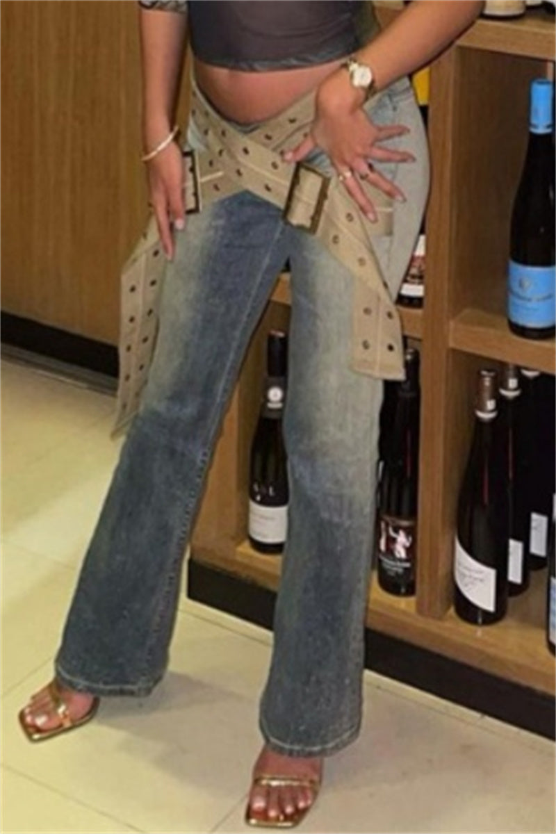 Patchwork Low Waist Skinny Denim Jeans