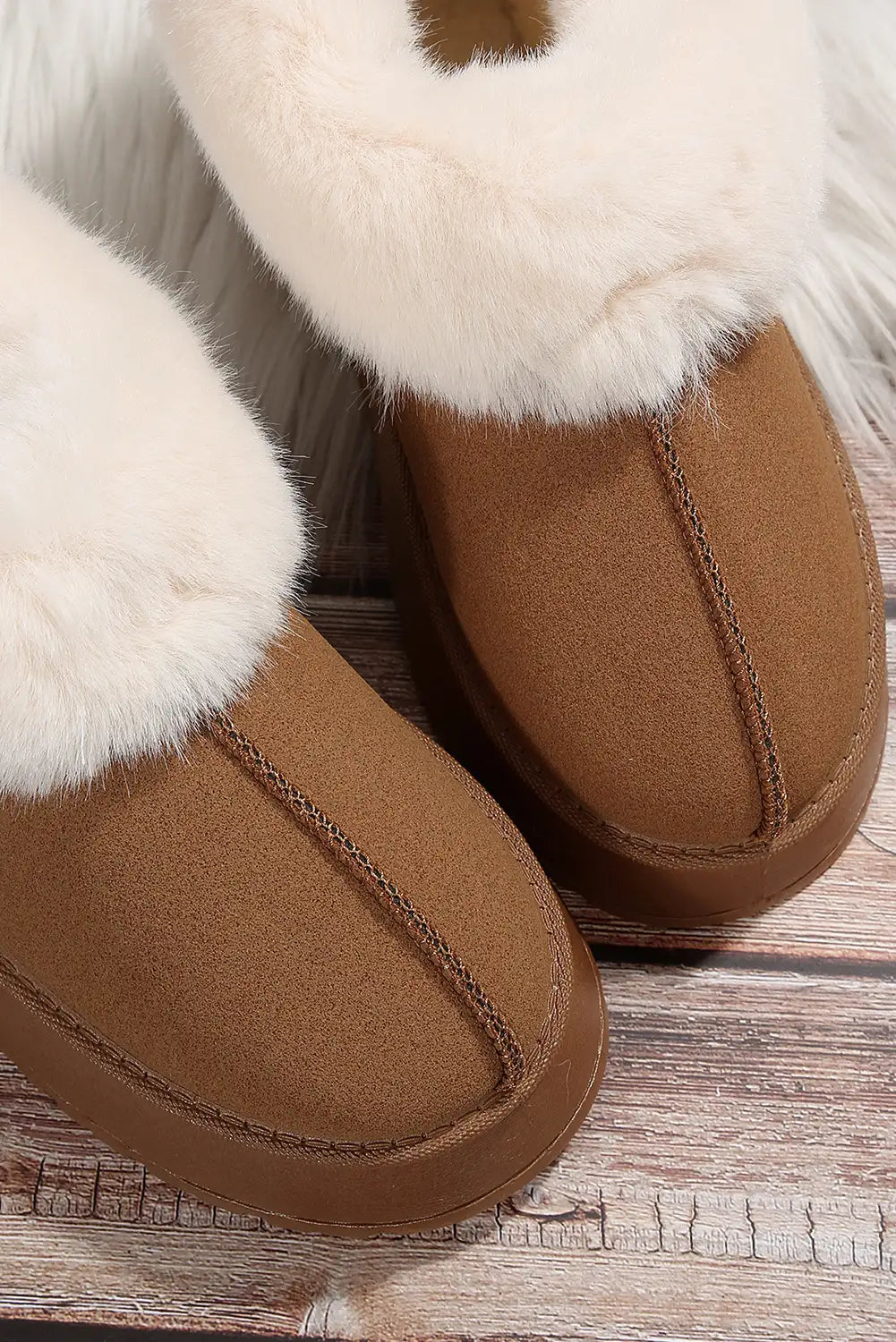 Chestnut Plush Suede Trim Snow Boots