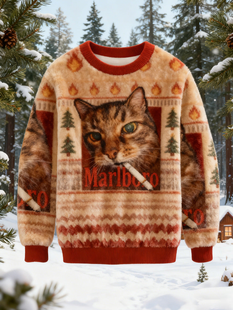 Comstylish Funny Smoking Cat Meme Christmas Ugly Sweatshirt