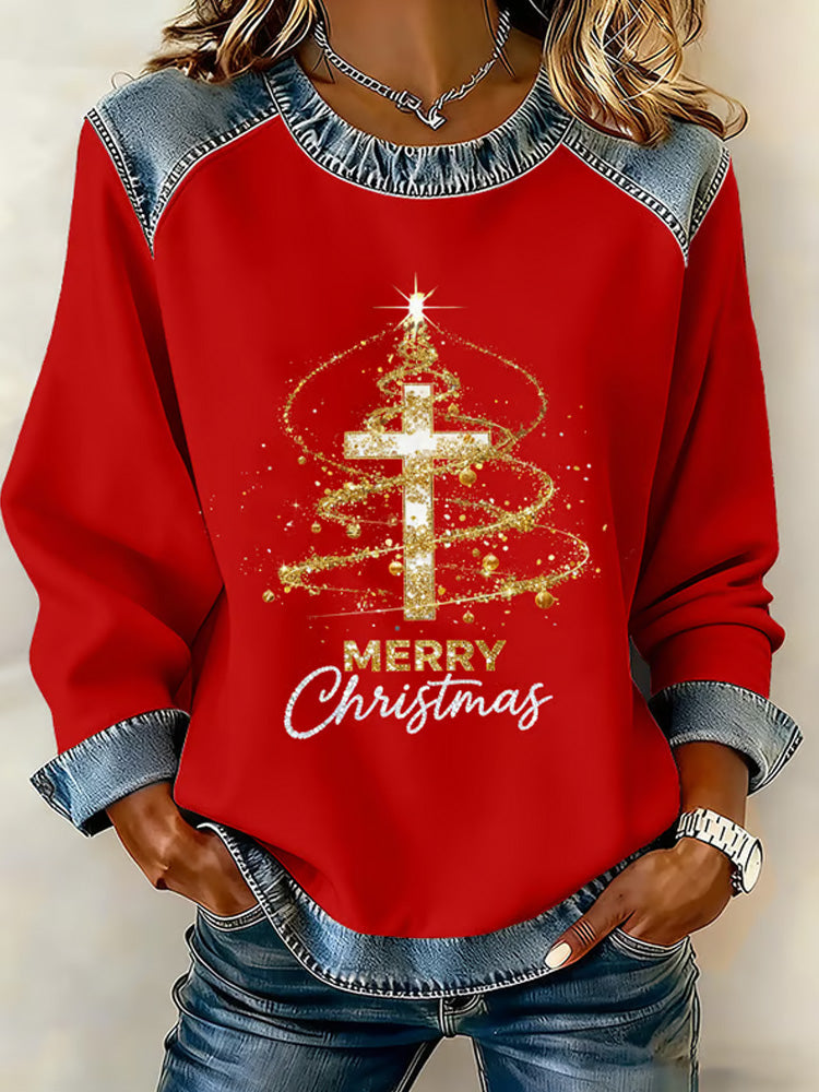 Comstylish Women's Christmas Faith Cross Print Sweatshirt
