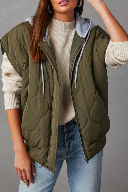 Zipper Contrast Hooded Waistcoats