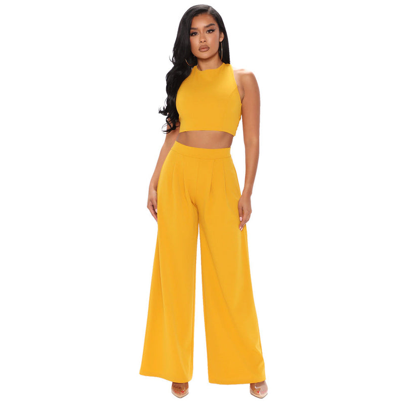 Cropped Tank Top and Flare Pants Set – Sports Two Piece