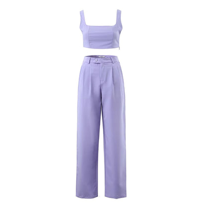 Winter Clothing Short Small Tank Top Top High Waist Buckle Pants Suit Set