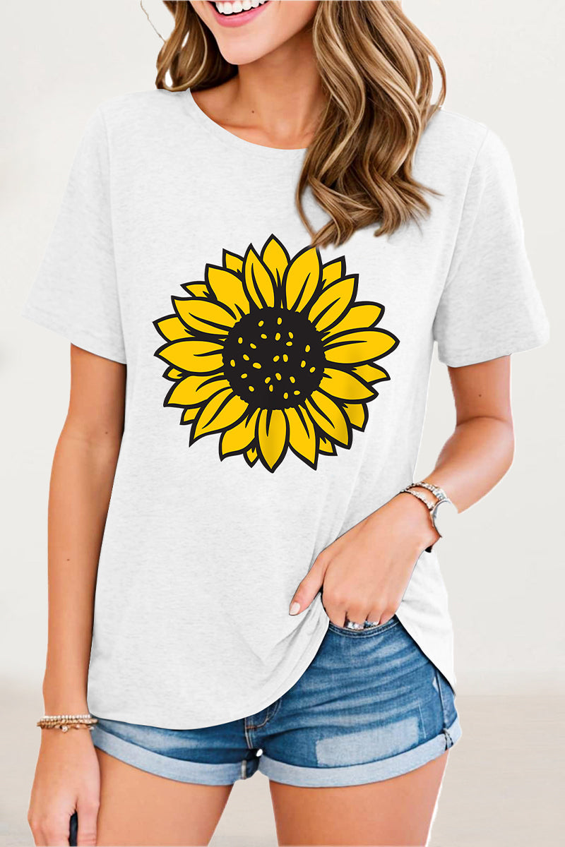Print Flowers O Neck T-shirts