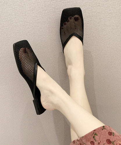 Black Hollow Out Breathable Mesh New Slide Sandals Oi008