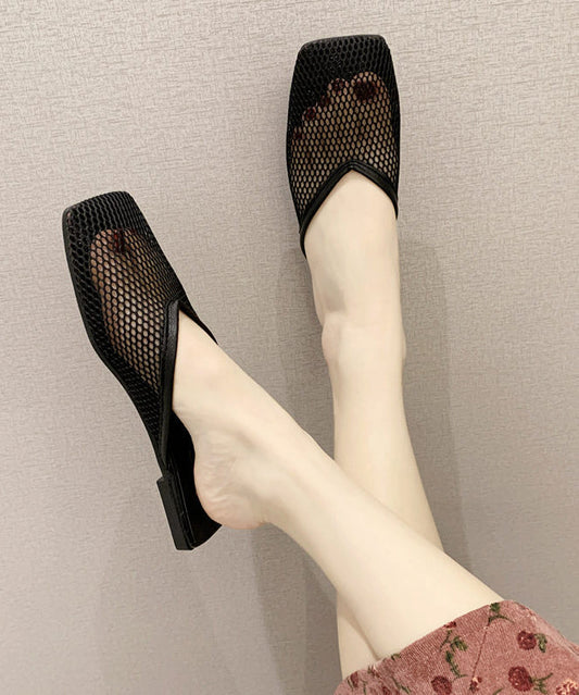 Black Hollow Out Breathable Mesh New Slide Sandals Oi008