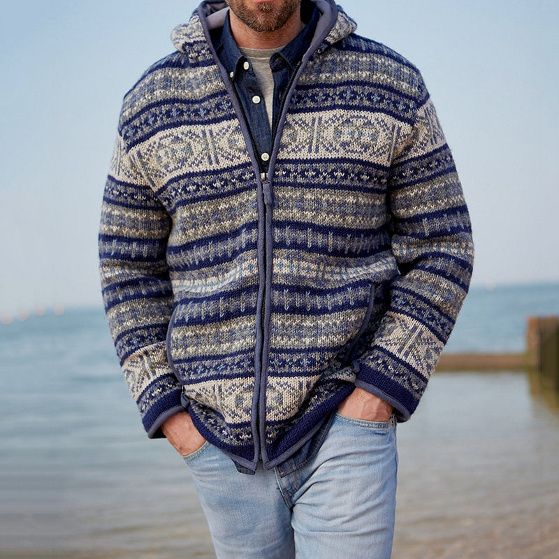 Mens Vintage Fair Isle Knitted Hooded Cardigan elevenforest