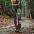 Women's Vintage Skull And Rose Patchwork Comfortable Leggings elevenforest