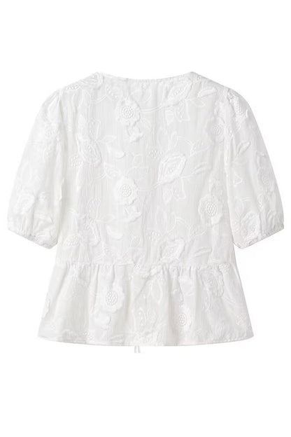 Sweet Lace Frenulum With Bow O Neck Tops