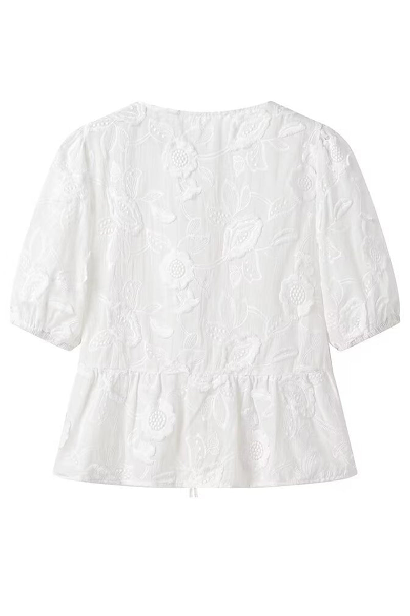 Sweet Lace Frenulum With Bow O Neck Tops