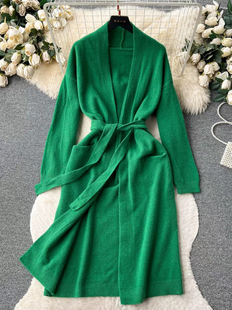 Autumn Winter Color High Grade Cardigan Slim Fit Halter Dress Knitting Suit
