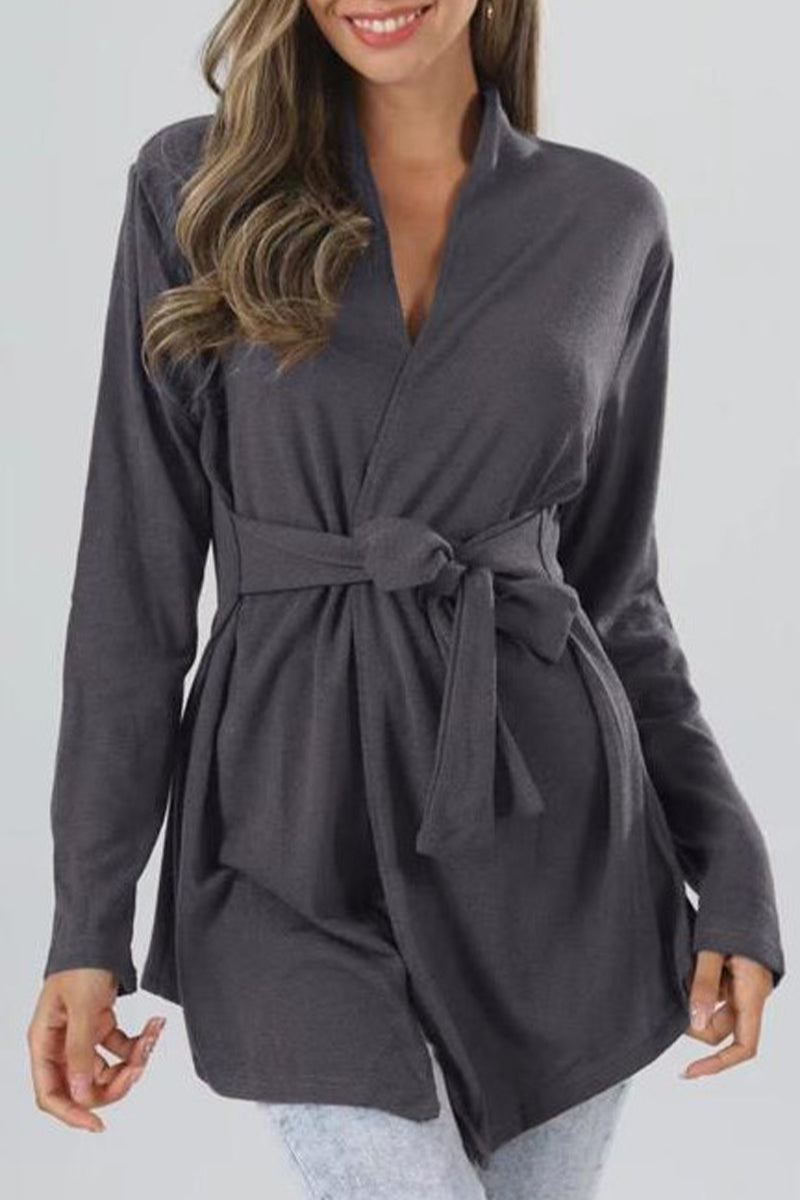 Street Simplicity Bandage V Neck Tops(5 Colors)