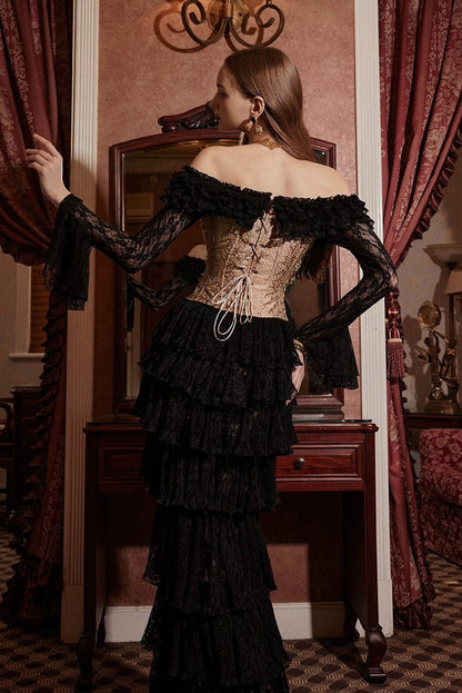 Lace Ruffle Hight Waist Maxi Skirt