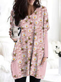 Bee & Daisy Embroidery Art Casual Cozy Long T-Shirt artswardrobe