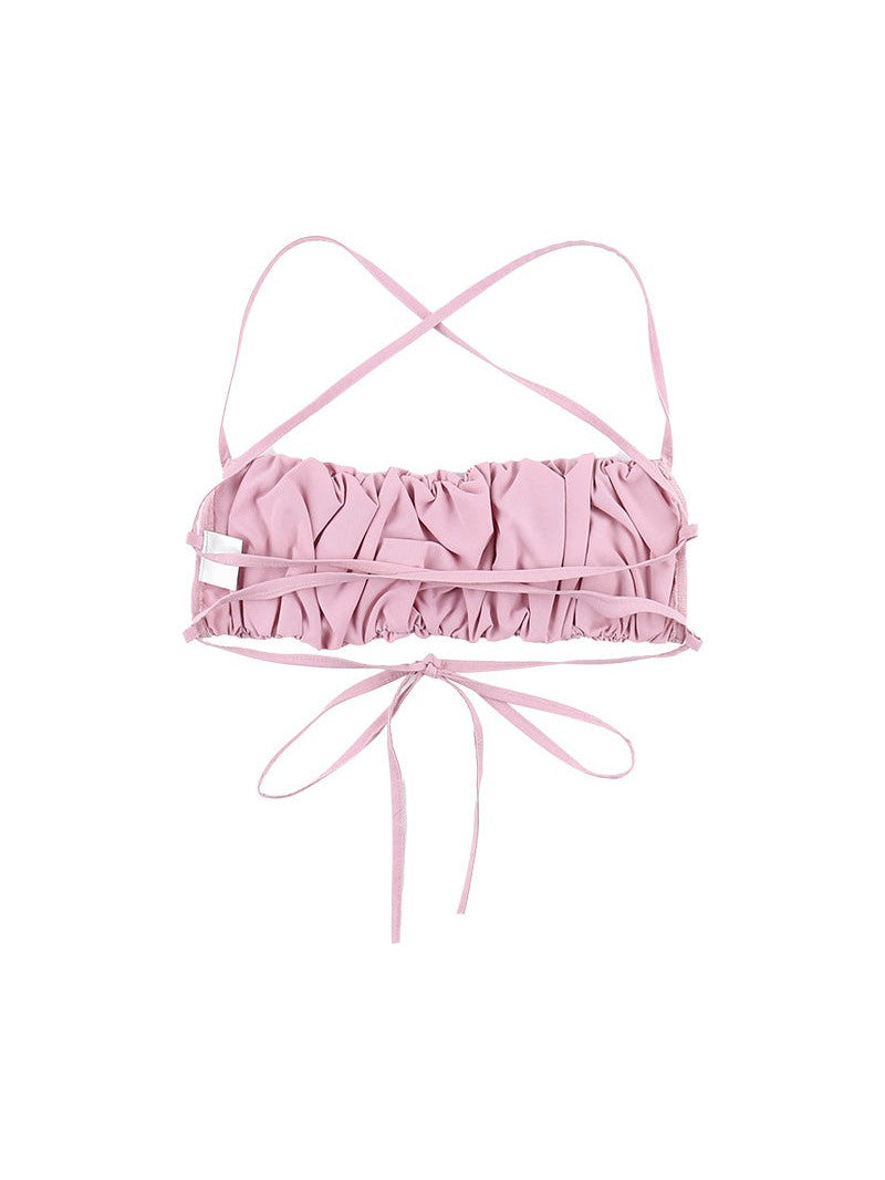 Pink Ruffle Vest Pleated Camisole Crop Top
