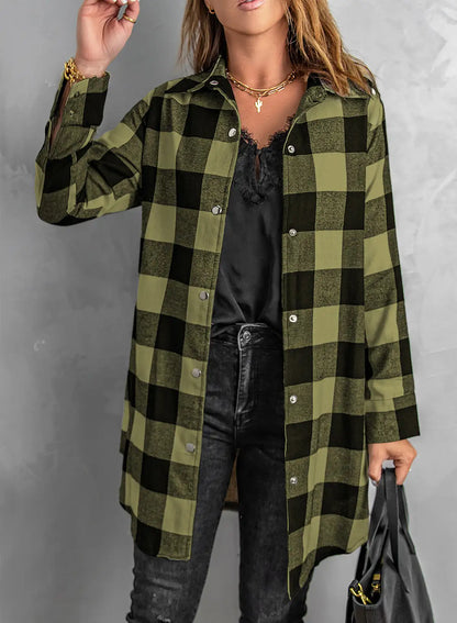 Fresh Green Plaid Shirt Coat