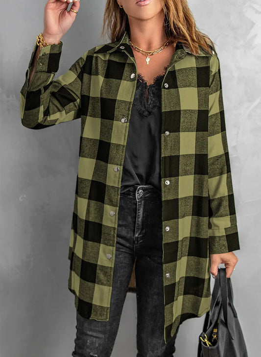 Fresh Green Plaid Shirt Coat