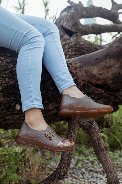 Rumour Has It| Embroidered Leather Loafer - Grey