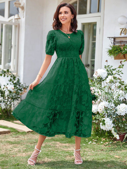 Summer Midi Dress Ecru White Jewel Neck Lace Beach Dress