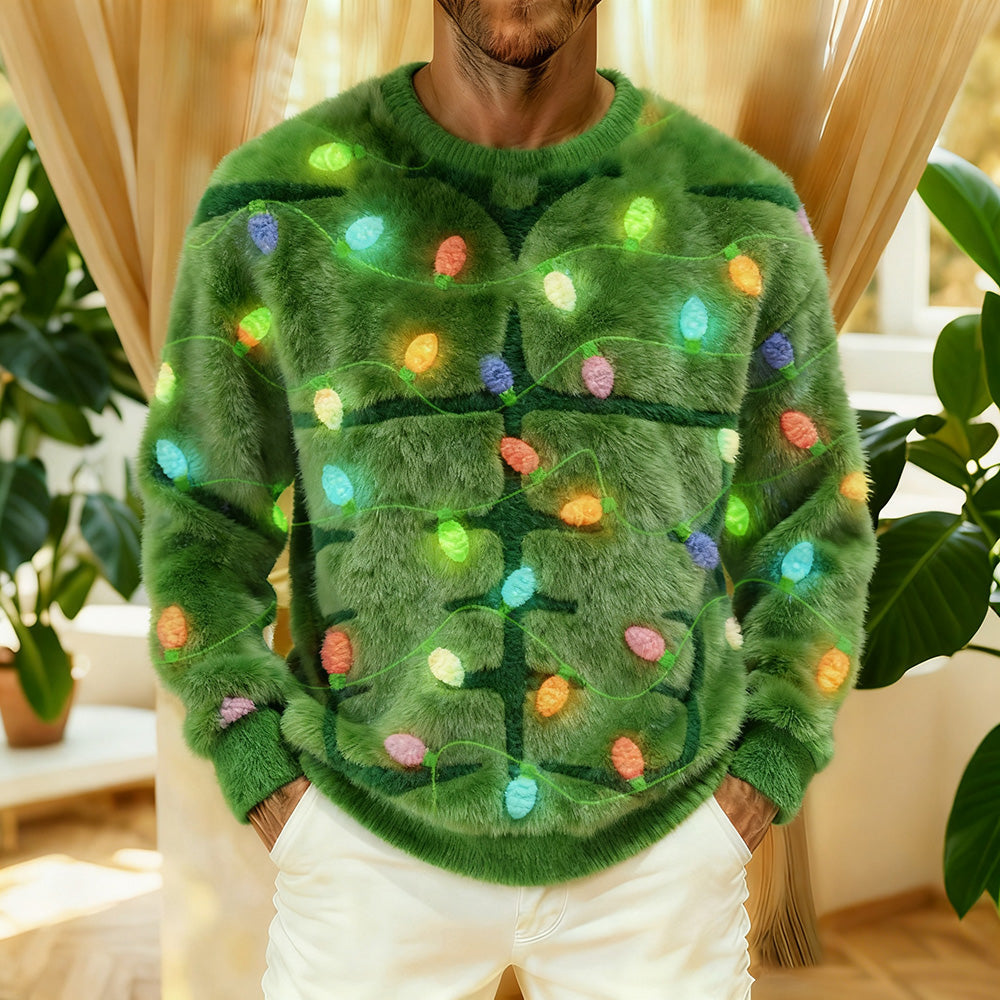 Comstylish Men's Vintage Christmas Lights Art Cozy Plush Sweatshirt