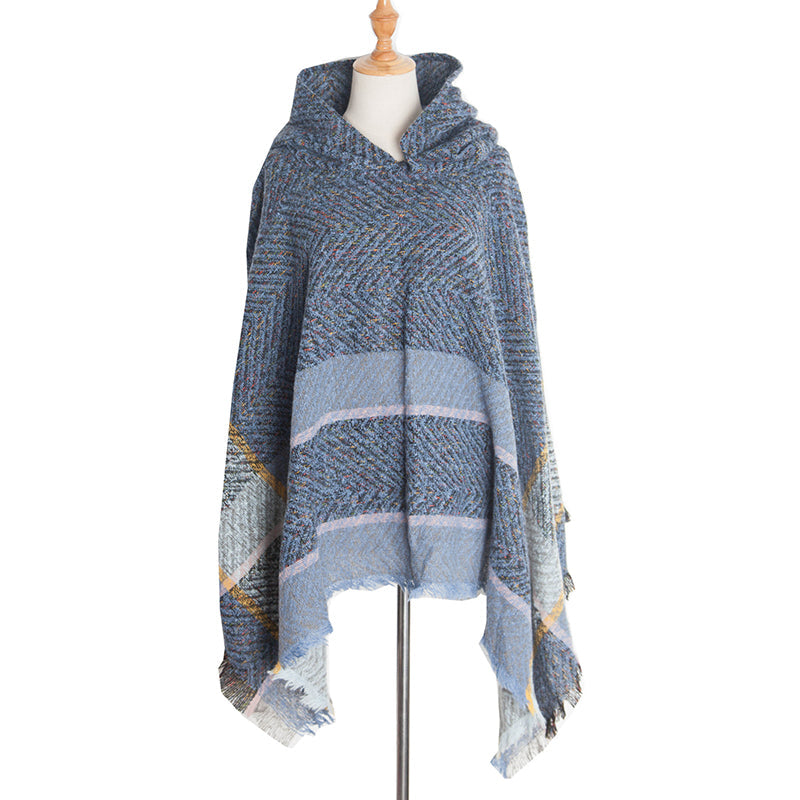 Vintage Herringbone Hooded Pullover Shawl elevenforest