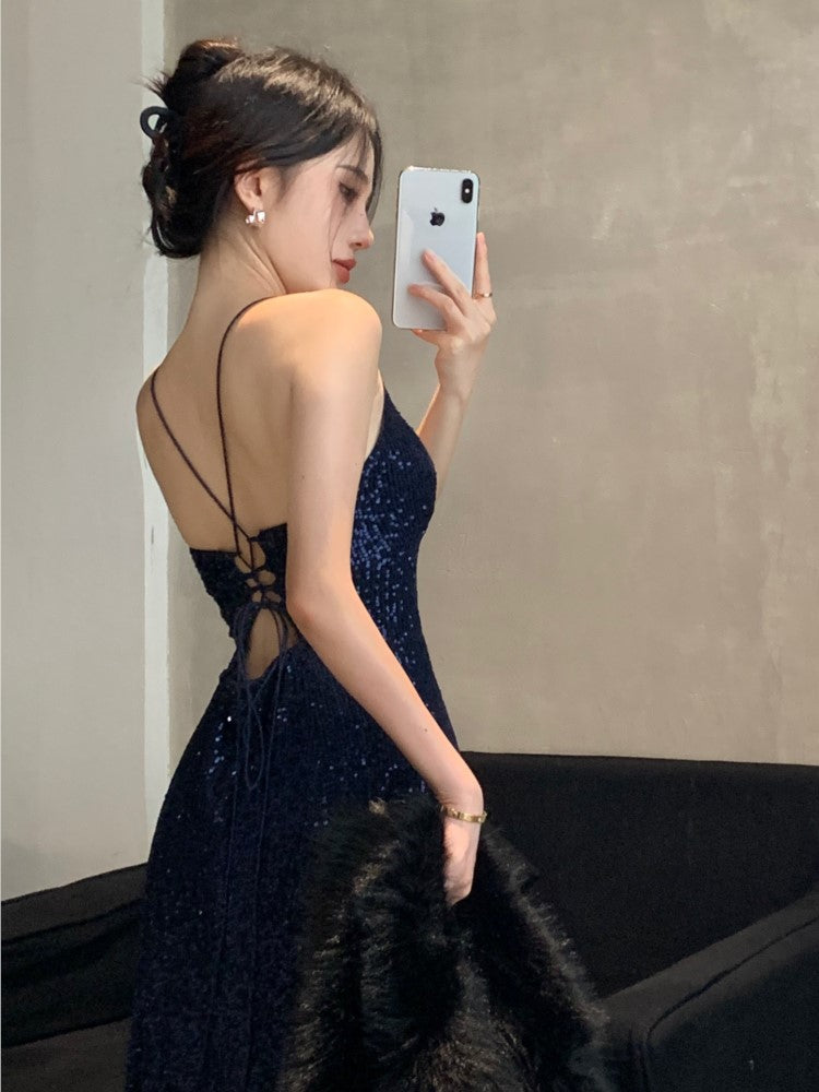 Backless Evening Party Dresses for V-neck Split Slim Spring Summer Maxi Dress Prom Robe Birthday Vestidos New