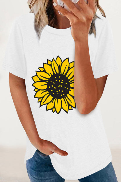 Print Flowers O Neck T-shirts