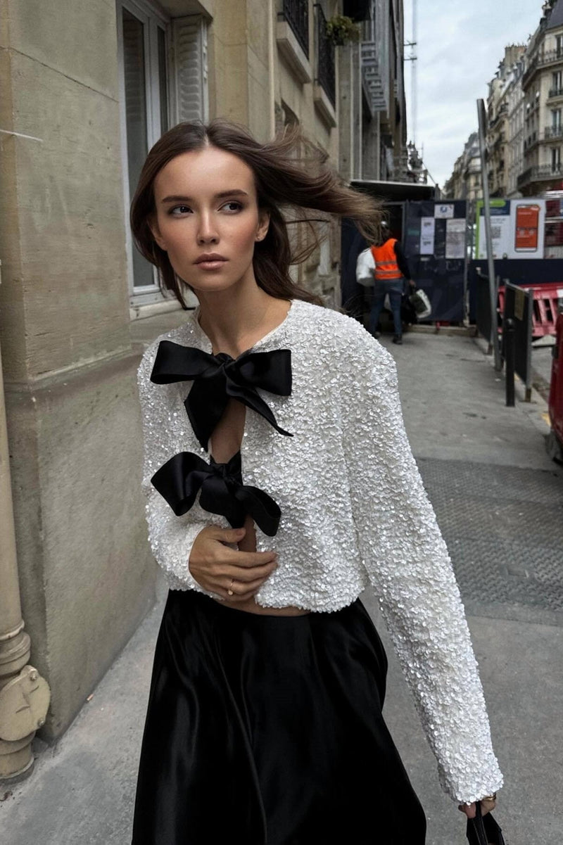 Cara Bow-tie Sequins Crop Top
