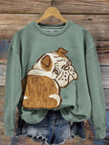 Comstylish Cute Bulldog Art Pattern Crew Neck Comfy Sweatshirt