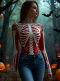 Women's Halloween Retro Skeleton Print Top artswardrobe