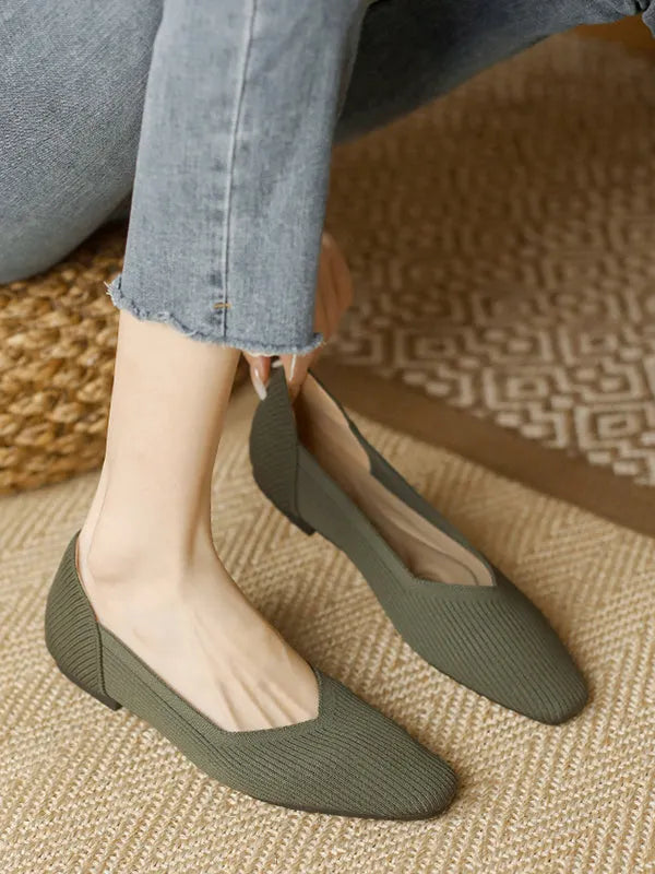 Color Square-toe Flats Shoes