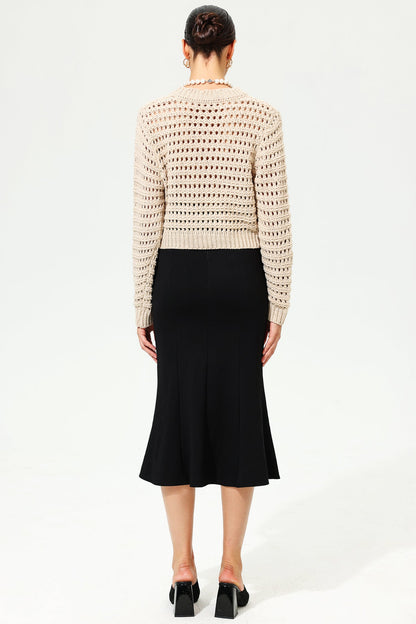 Woolen Long Sleeve V-neck Knit Cardigan
