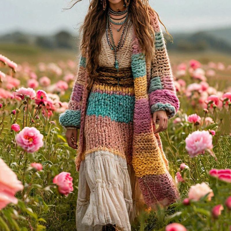 Women's Colorful Patchwork Pattern Print Cardigan artswardrobe