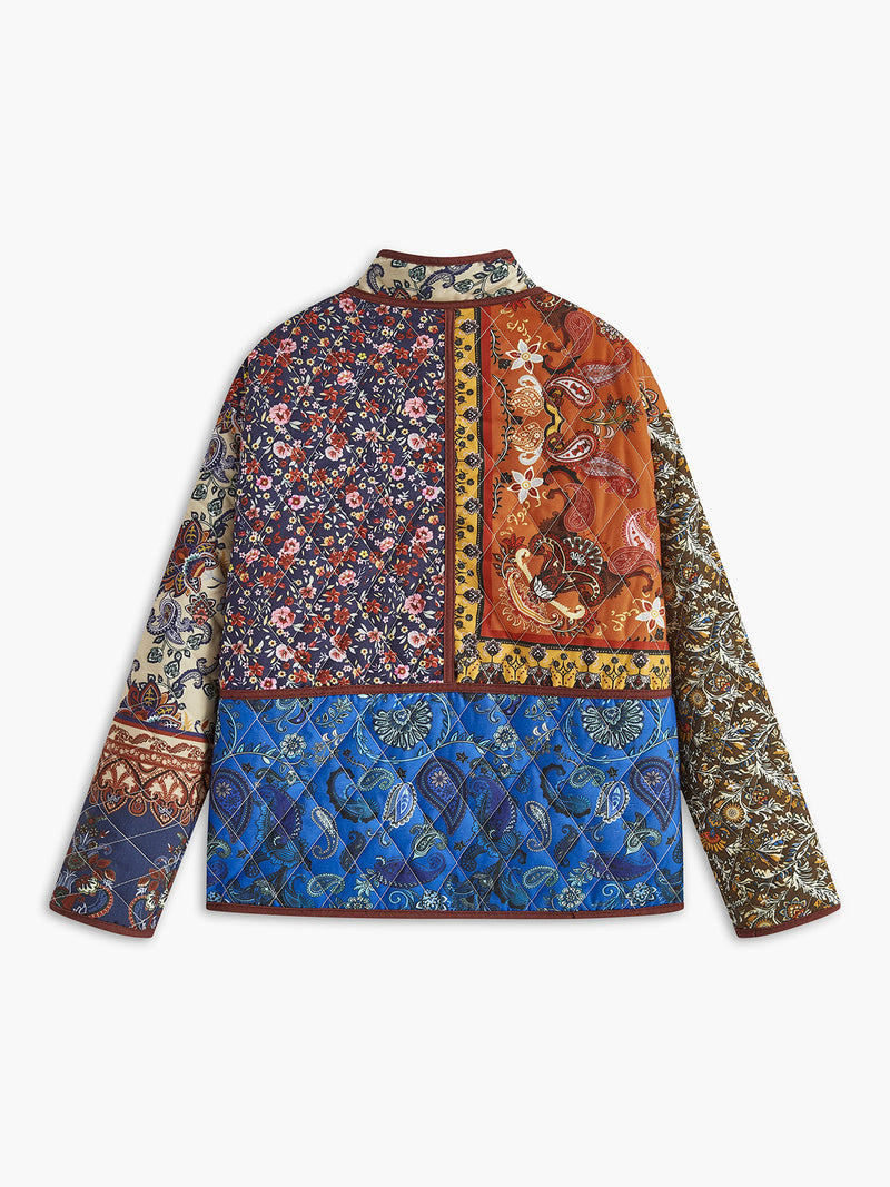 Multi-color Printed Flap-pockets Winter Coat