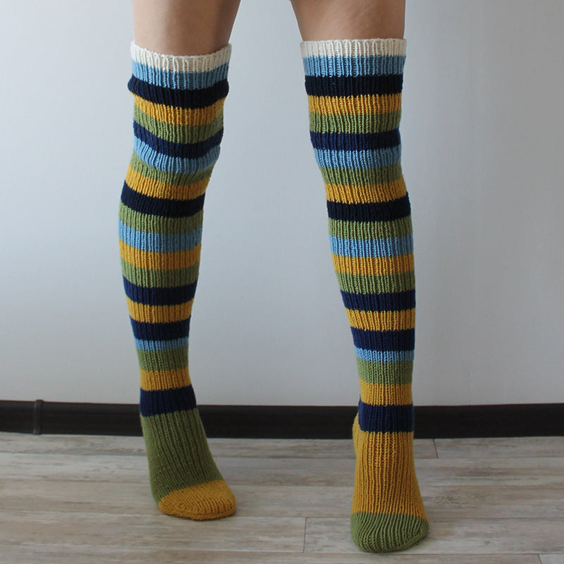 Striped Over The Knee Knitted Pile Socks elevenforest