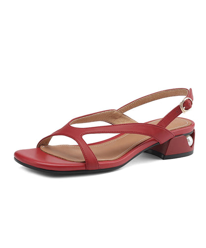 Stylish Hollow Out Peep Toe Sandals Red Faux Leather Oi015